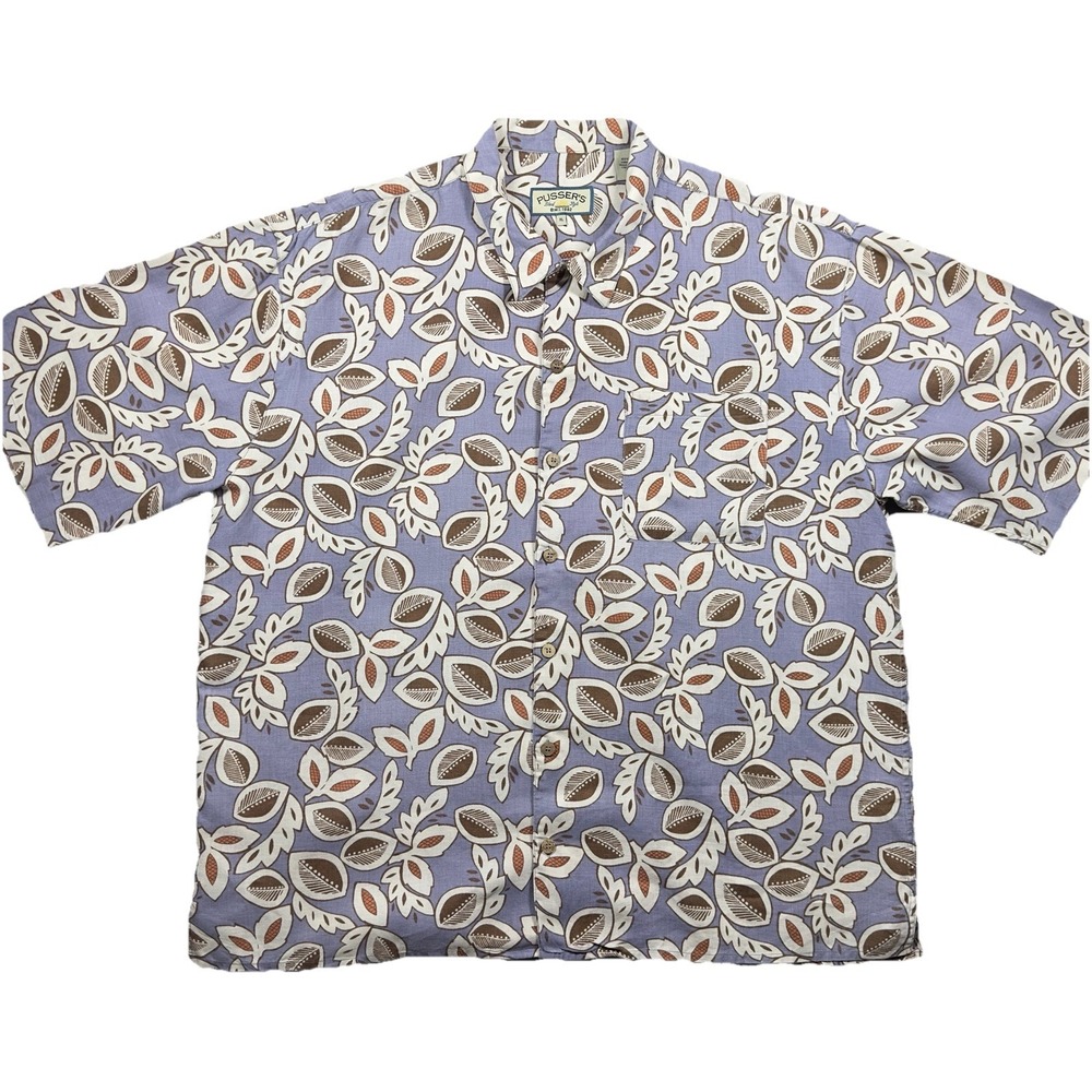 Pusser's Mens Hawaiian Shirt XL Purple Floral Print Short Sleeve Button Up Aloha